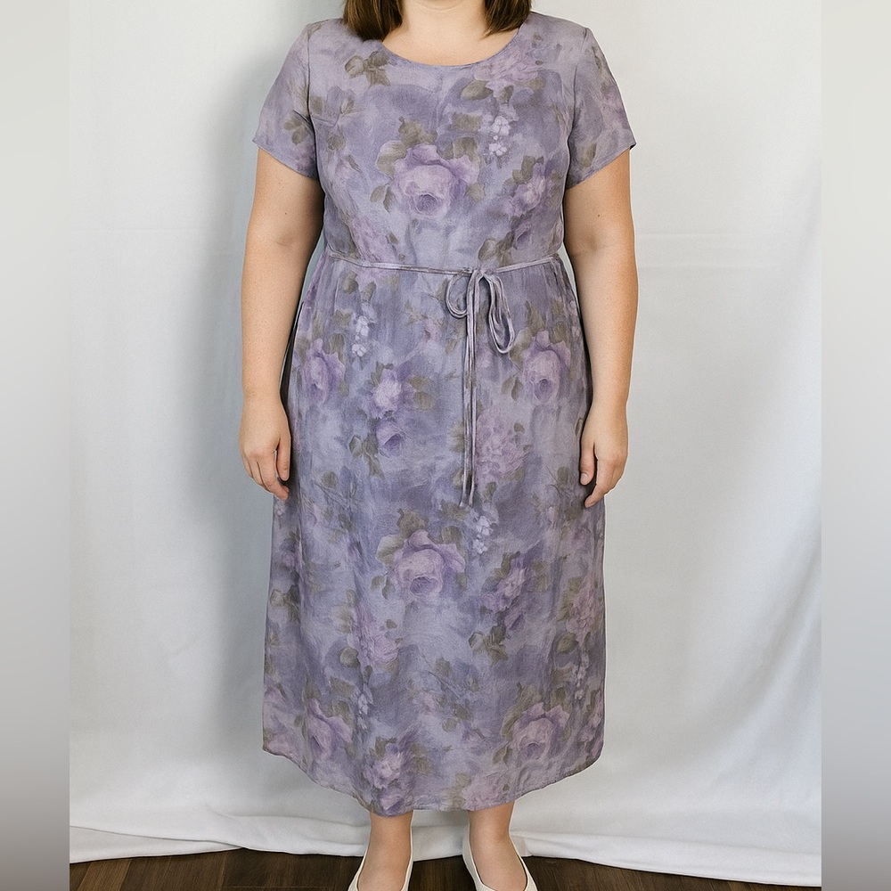 Giorgio Sant Angelo Vintage 12P Purple Lavender Floral Tie Front Dress